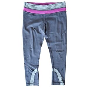 Lululemon Run Inspire Crop II Leggings Soot Grey Hyper Stripe Size 8